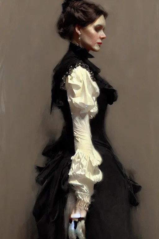 Image similar to victorian lady in black velvet dress, painting by daniel gerhartz, alphonse murac, detailed art, artstation