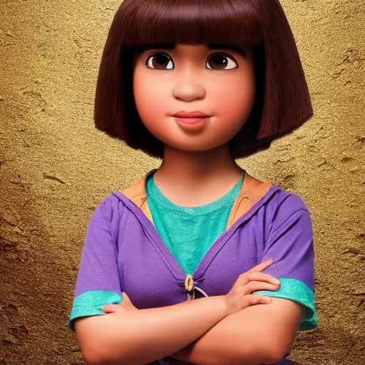Prompt: Portrait of historically accurate, real teen dora the explorer, intricate, elegant, highly detailed, digital photograph, photorealistic, 8k, cinematic, smooth, sharp focus