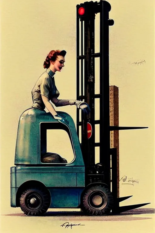 Image similar to ( ( ( ( ( 1 9 5 0 s retro future android robot forklift. muted colors., ) ) ) ) ) by jean - baptiste monge,!!!!!!!!!!!!!!!!!!!!!!!!!