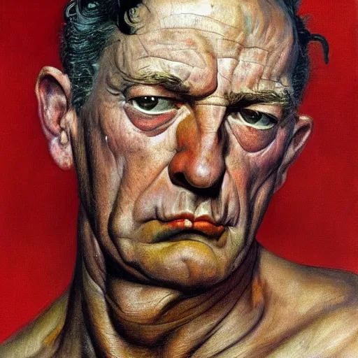 Image similar to high quality high detail painting by lucian freud and frank frazetta, hd, powerful man