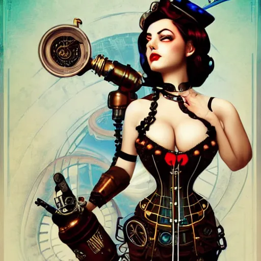 Image similar to lofi bioshock steampunk corset portrait, Pixar style, by Tristan Eaton Stanley Artgerm and Tom Bagshaw.