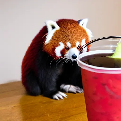 Image similar to red panda drinks bubble tea