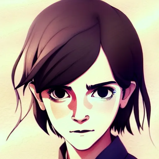 Image similar to beautiful boyish emma watson 3 / 4 nose sketches overlay gapmoe yandere grimdark, trending on pixiv fanbox, painted by greg rutkowski makoto shinkai takashi takeuchi studio ghibli, akihiko yoshida