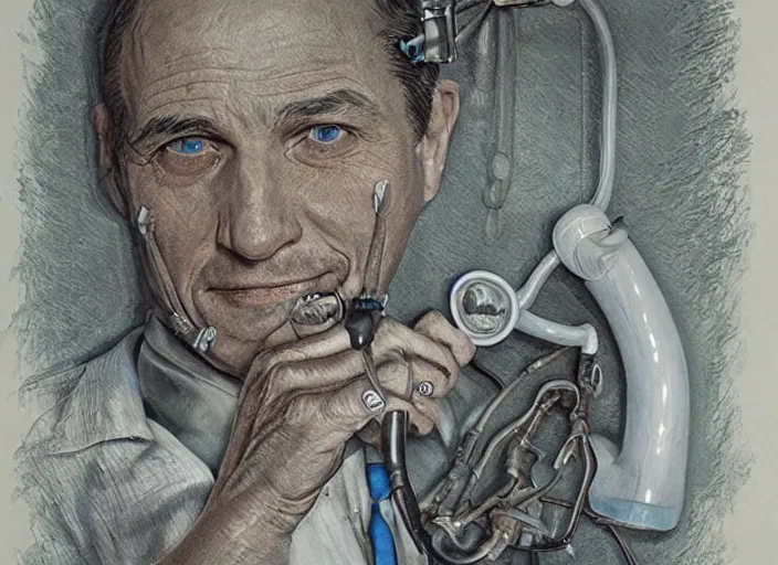 Prompt: a highly detailed slimy portrait of a dentist, james gurney, james jean