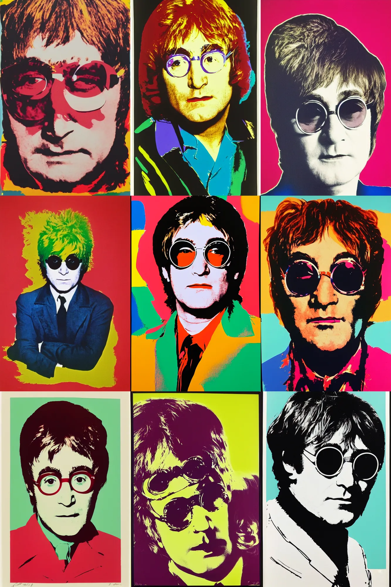 Prompt: Portrait of Elton John Lennon in 1970 by Andy Warhol