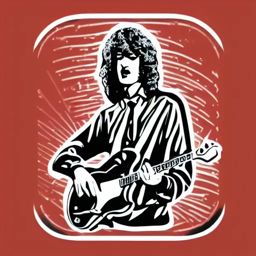 Image similar to 1 9 7 0 - young - jimmy page from led zepelin playing - guitar - solo, sticker - art, svg vector, adobe - illustrator