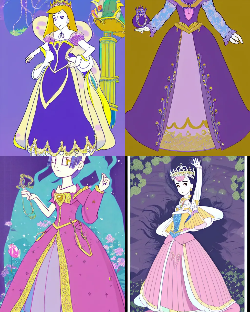 Prompt: a beautifully dressed princess in a fantasy world, full body portrait, flat style, bart by yuki ryota and yoshitaka amano and kimio muraoka