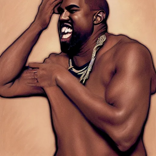 Prompt: a portrait of Kanye West, laughing at his own mirror reflection, detailed, digital painting, artstation, concept art, donato giancola, Dante Gabriel Rossetti, alphonse mucha, Joseph Christian Leyendecker, WLOP, Boris Vallejo, Annie Leibovitz and Steve McCurry, David Lazar, Jimmy Nelsson, Breathtaking, 8k resolution, extremely detailed, beautiful, artistic, hyperrealistic, octane render