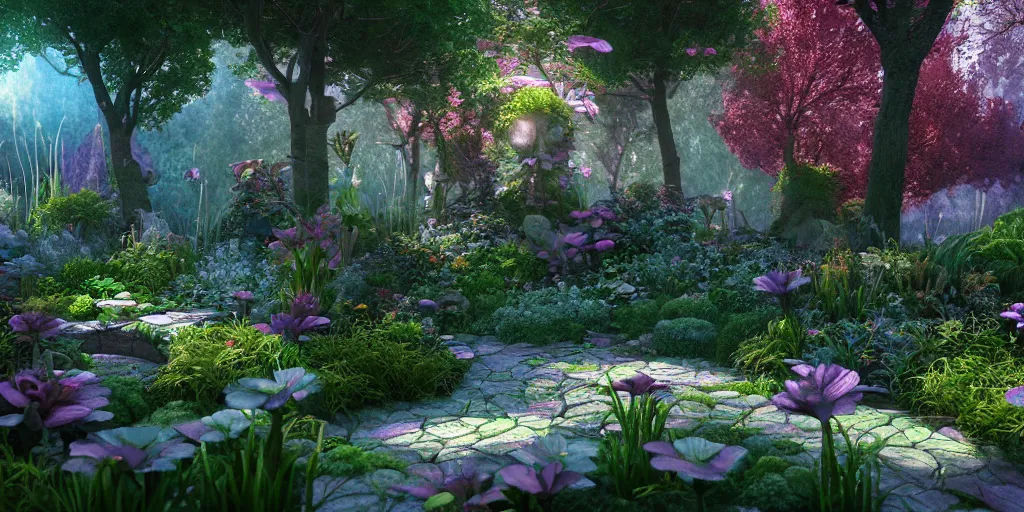 Prompt: in an ethereal magical garden, highly detailed, 8 k, hdr, award - winning, octane render, artstation