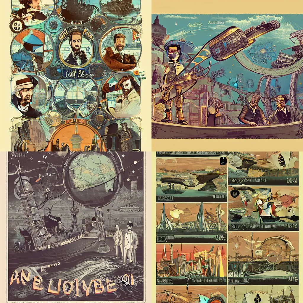 Prompt: a detailed illustration Around the World in 80 Days of jules verne by Alex Hirsch, trending on artstation, cgsociety, deviantart:11