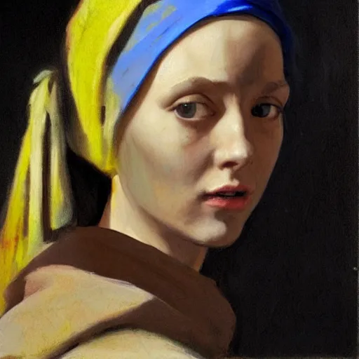 Image similar to greg manchess portrait painting of the girl with the pearl earring with the face of mona lisa, medium shot, asymmetrical, profile picture, organic painting, sunny day, matte painting, bold shapes, hard edges, street art, trending on artstation, by huang guangjian and gil elvgren and gerald brom