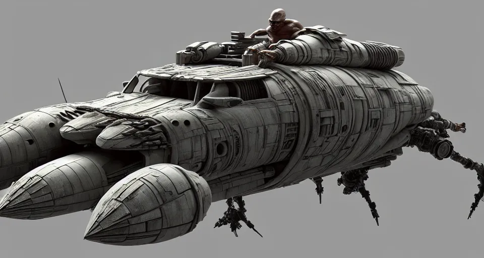 Image similar to highly detailed cinematic scifi render of 3 d sculpt of fury road spaceship, guardians of the galaxy, star wars, maschinen krieger, raphael lacoste