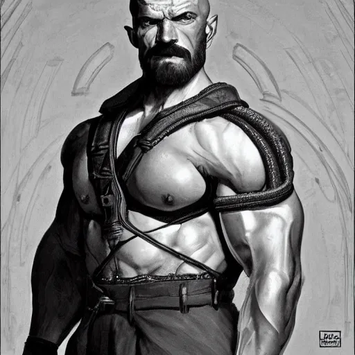 Prompt: ultimate gigachad, incredibly muscular sans undertale, walter white with chiseled jawline, trending on /r/moreplatesmoredates, oil on canvas artstation by J. C. Leyendecker and Edmund Blair Leighton and Charlie Bowater octane render