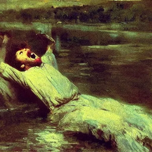 Prompt: the dream of the screaming bob ross, by ilya repin, oil on canvas, 1 8 8 3