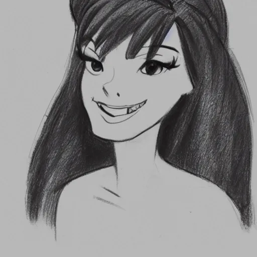 Image similar to milt kahl sketch of victoria justice as princess with hair tendrils