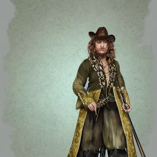 Prompt: western fantasy bard style costume design, green tone