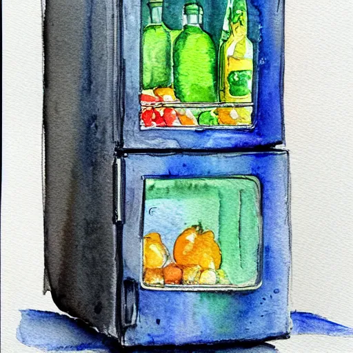 Prompt: fridge, watercolor