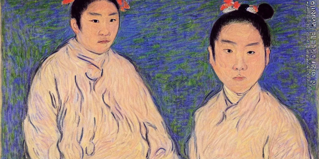 Prompt: A portrait of WANG2MU by Monet, Picasso-style.