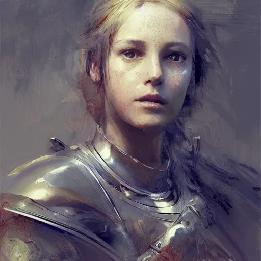 Prompt: Joan of Arc, portrait by Ruan Jia, beautiful, digital art