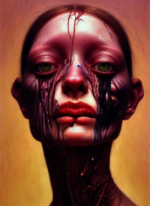 Image similar to there is ugliness in beauty, but there is also beauty in ugliness detailed portrait painting inspired by beksinski and alex gray, accurate anatomy by jenny saville, edward hopper trending on artstation. 8 k