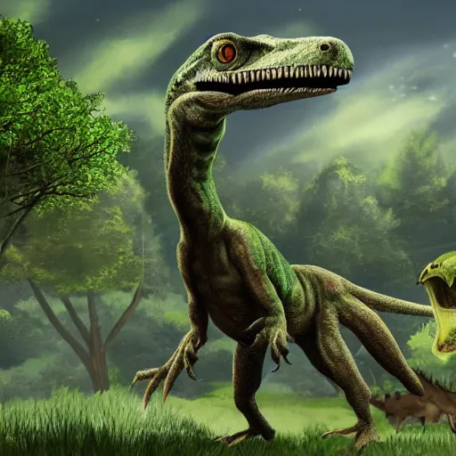 Image similar to green hills zone with a velociraptor