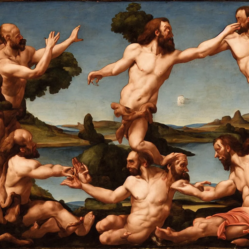 Image similar to the creation of adam with neanderthals