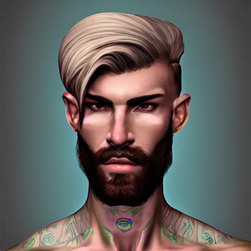 Prompt: portrait from a gay handsome masculine bearded alien man, trending on artstation