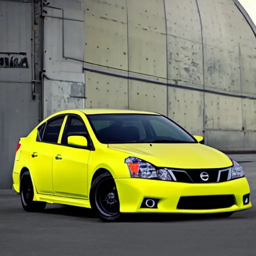 Prompt: a matte yellow 2 0 0 9 nissan sentra