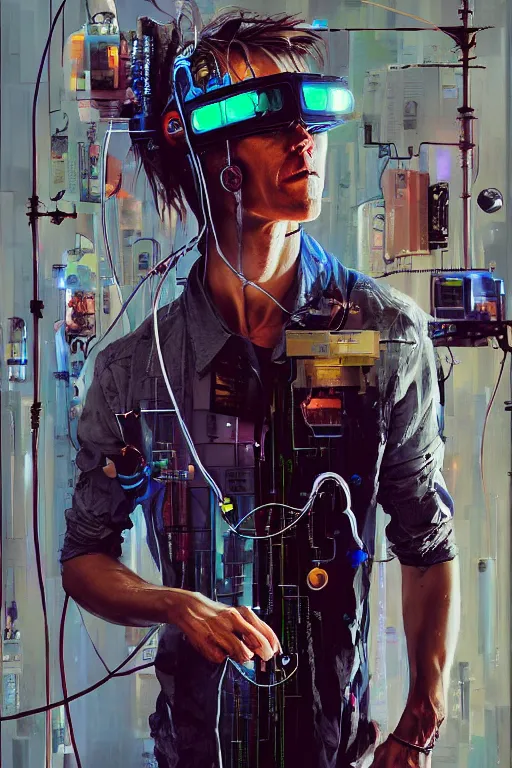 Prompt: zack greinke as a cyberpunk hacker, wires cybernetic implants, by adrian ghenie, esao andrews, jenny saville, james jean, dark art