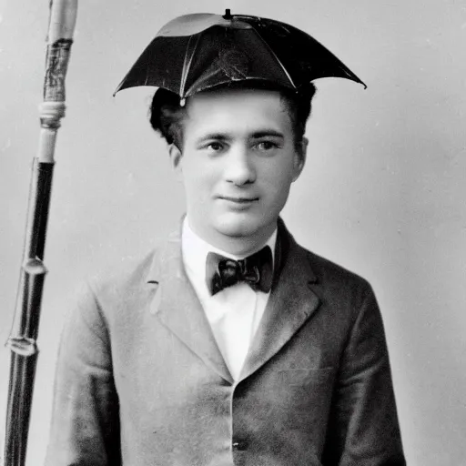 Prompt: portrait photo of a young man holding an umbrella