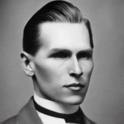 Image similar to A photograph portrait of Jerma985 with slicked back hair in the early 1900s, taken in the early 1900s, grainy, taken on a early 1900s Kodak Camera, realistic, hyperrealistic, very realistic, highly detailed, very detailed, extremely detailed, detailed, digital art, trending on artstation