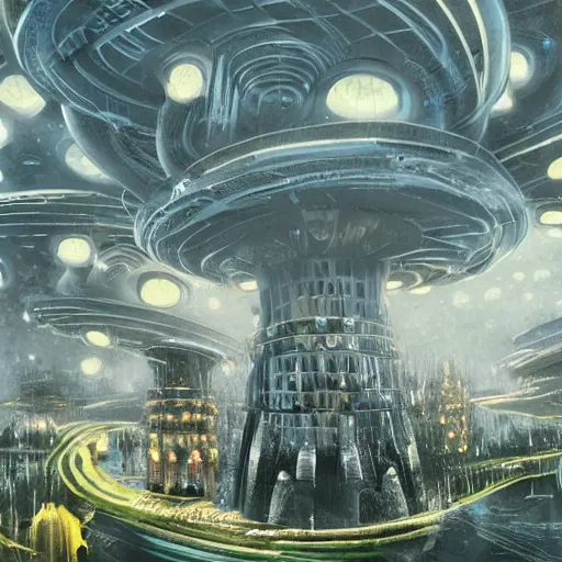 Image similar to scifi mushroom city, modern architecture, concept art