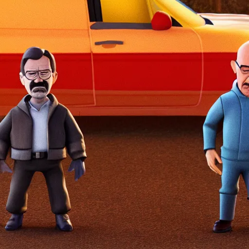 Prompt: a still of breaking bad, but it's a pixar movie from 2 0 2 2