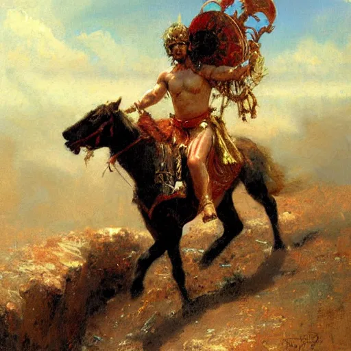 Image similar to Gladiator, painting by Gaston Bussiere, Craig Mullins