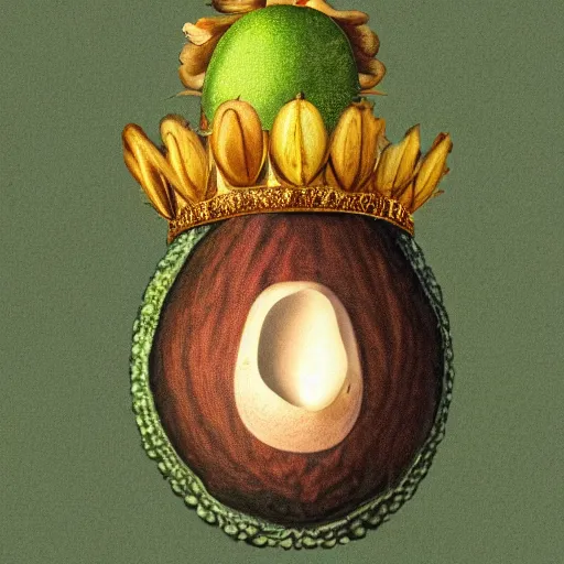 Image similar to flying avocado with a feathered crown