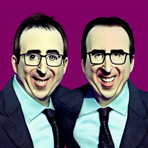 Image similar to john oliver and nicolas cage as siamese twins