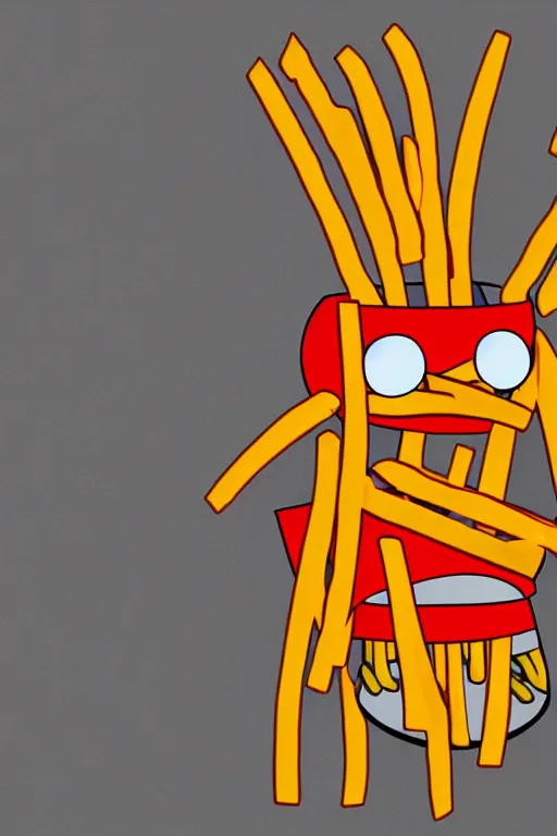 Image similar to fry from futurama made out of french fries, realistic, 4 k.