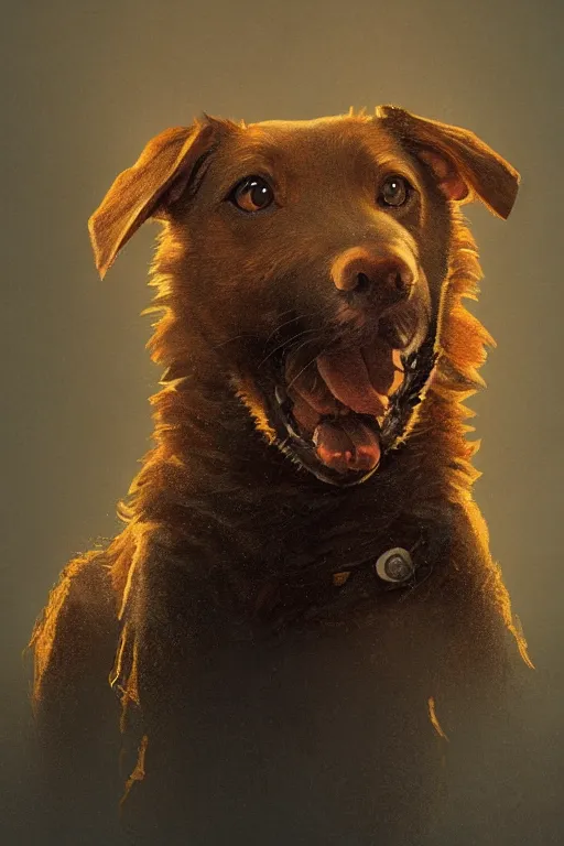 Prompt: outstanding illustration, cute caramel mongrel dog intricate artwork, by tooth wu and wlop and beeple, greg rutkowski, beautiful, very coherent symmetrical artwork, cinematic, high detail, mutt, portrait, octane render, unreal engine, 8 k, vibrant colors, smooth gradients, high contrast, depth of field, f 1. 2