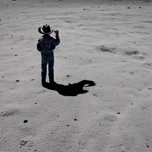 Prompt: cowboy standing on the moon, planet earth in the sky, photorealistic, octane render, blender render, unreal engine, 3 5 mm