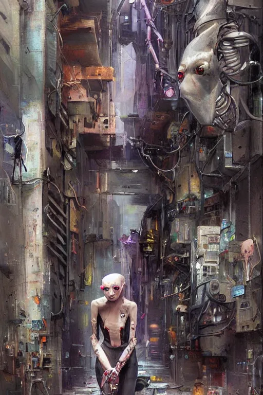 Prompt: a cyborg!! sphynx cat!!, in a cyberpunk alleyway by daniel gerhartz