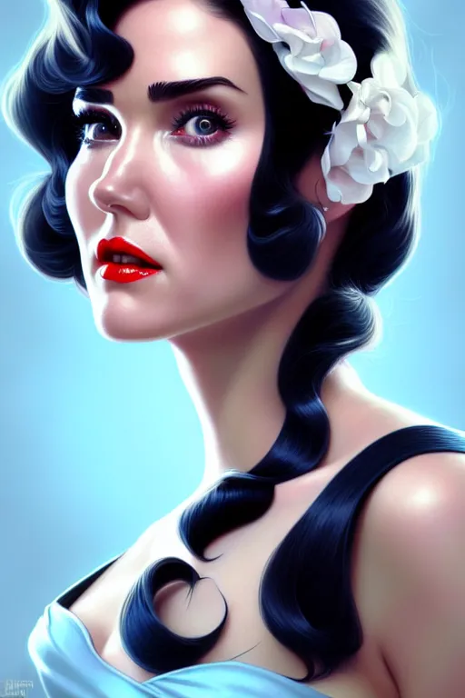 Image similar to a pin up and beautiful fashion charming dreamlke jennifer connelly, symmetrical face symmetrical eyes, character art, art by artgerm lau and wlop and and ilya kuvshinov and john singer sargent, hyperdetailed, 8 k realistic, symmetrical, frostbite 3 engine, cryengine, dof, trending on artstation, digital art