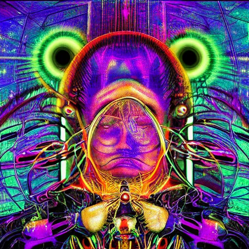 Prompt: post - punk new age album cover, psychedelic, holographic colors, magic, giger h. r.