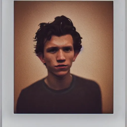 Image similar to grainy color polaroid of Tom Holland, dreamlike, intricate detail, sigma 85mm f/1.4, 4k