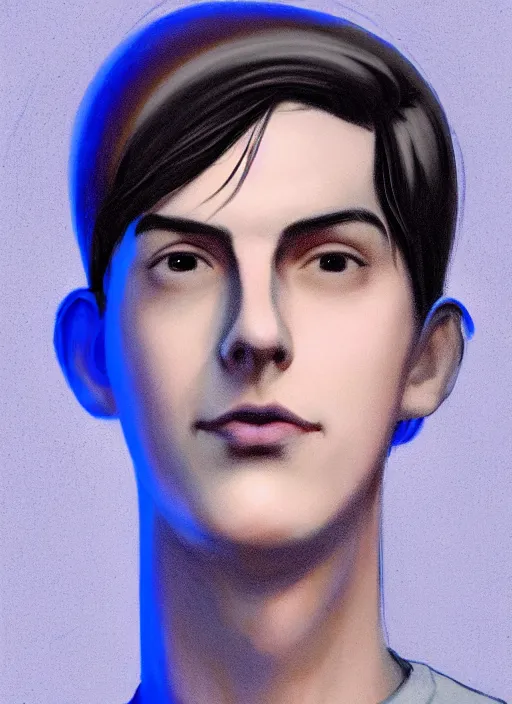 Image similar to portrait of teenage jughead jones wearing a light grey crown, crown, blue turtleneck, 1 9 5 0 s, closed eyes, photorealistic, black hair, glowing lighting, intricate, elegant, glowing lights, highly detailed, digital painting, artstation, concept art, smooth, sharp focus, illustration, art by wlop, mars ravelo and greg rutkowski