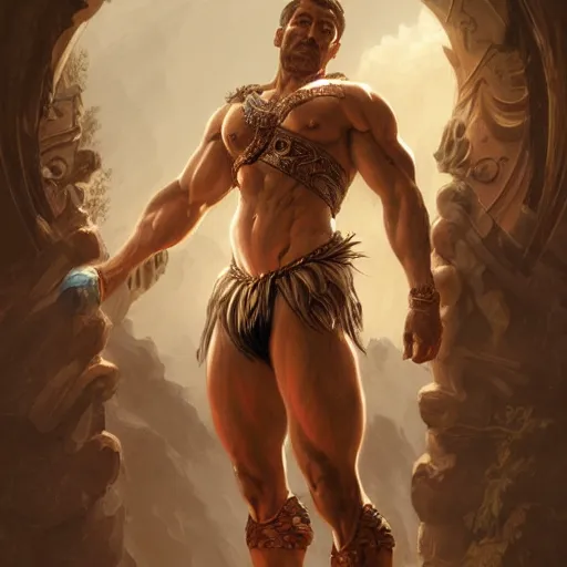 Prompt: fullbody portrait of hasan piker, muscular, upper body,big chest, amazon warrior, fantasy, intricate, elegant, highly detailed, digital painting, artstation, concept art, matte, sharp focus, illustration, art by Artgerm and Greg Rutkowski and Alphonse Mucha