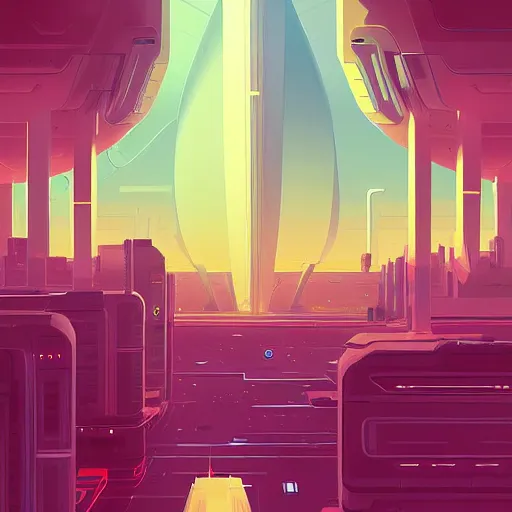 Image similar to illustration of a futuristic city by James Gilleard