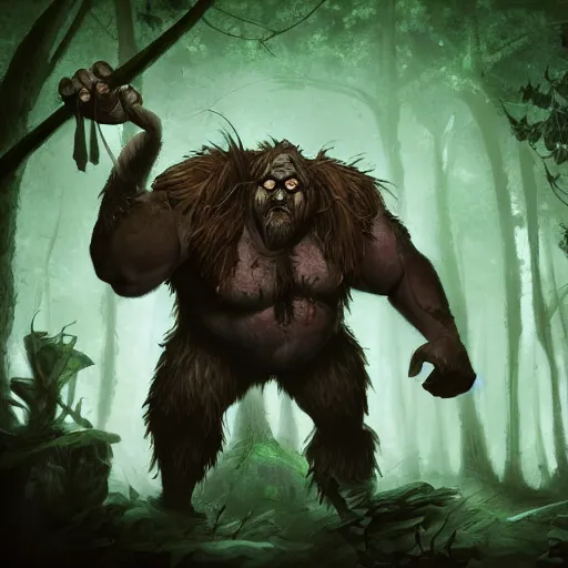 Image similar to an ettin from dnd in a dark forest, digital art, high quality render, artstation