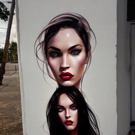 Image similar to Street-art portrait of Megan Fox in style of Etam Cru