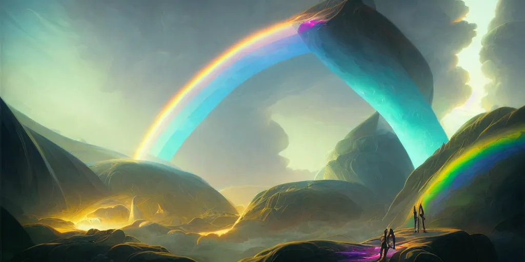 Image similar to bifrost the rainbow bridge across realities by peter mohrbacher