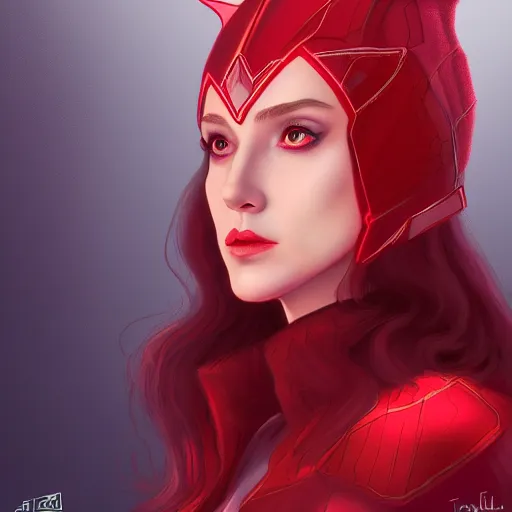 Image similar to Portrait of Wanda the scarlet witch, Marvel, highly detailed, ominous background, artstation, trending on ArtStation, by smile _zPRO